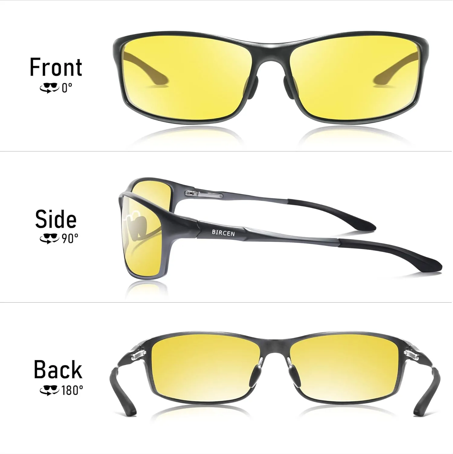 BIRCEN Night Vision Glasses for Driving, Anti Glare HD Al-Mg Frame Night Driving Glasses for Men and Women