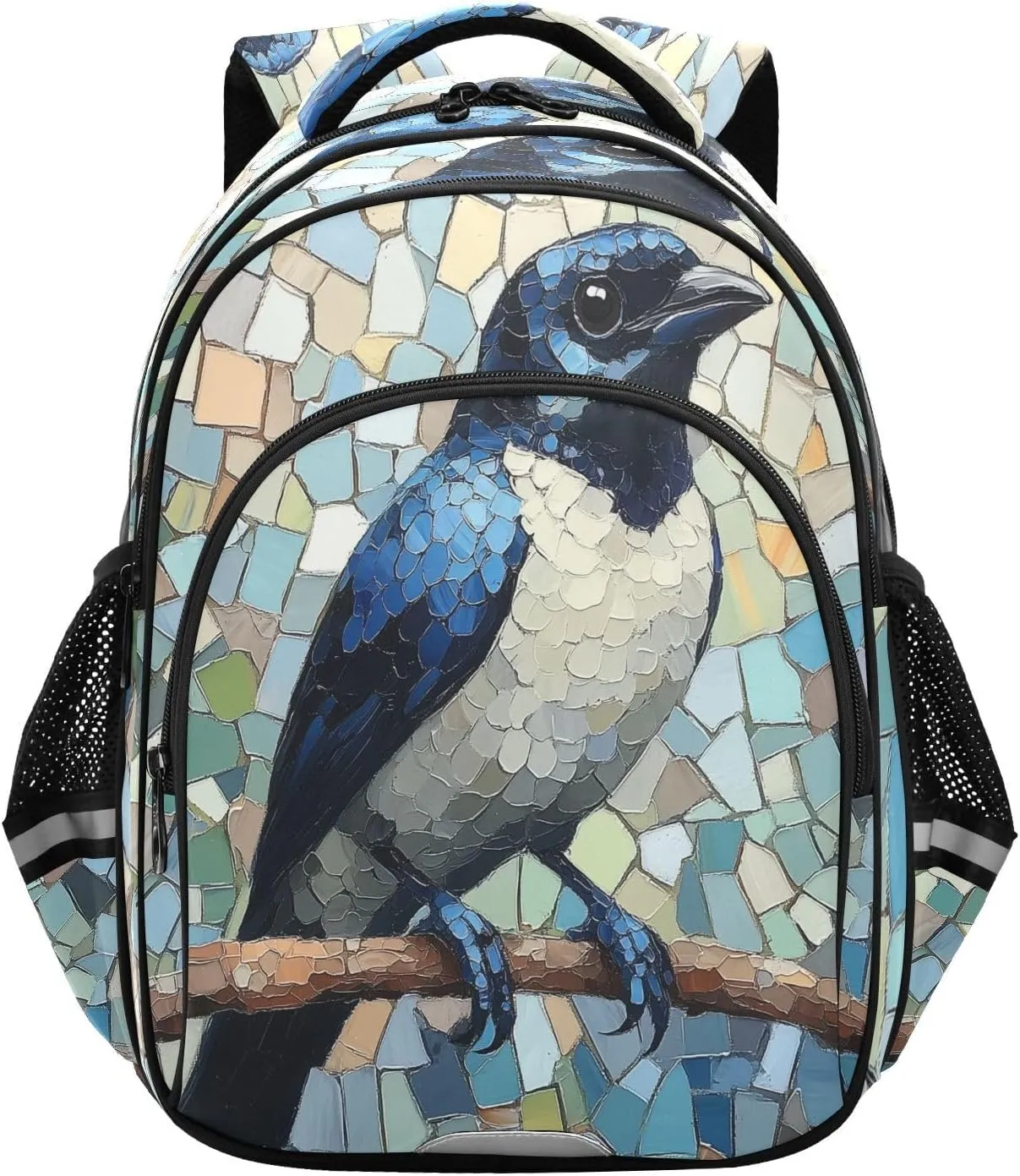 Bird Mosaic Painting Backpacks Elementary School Shoulder Bag Bookbag for Girls Kids Boys, Medium