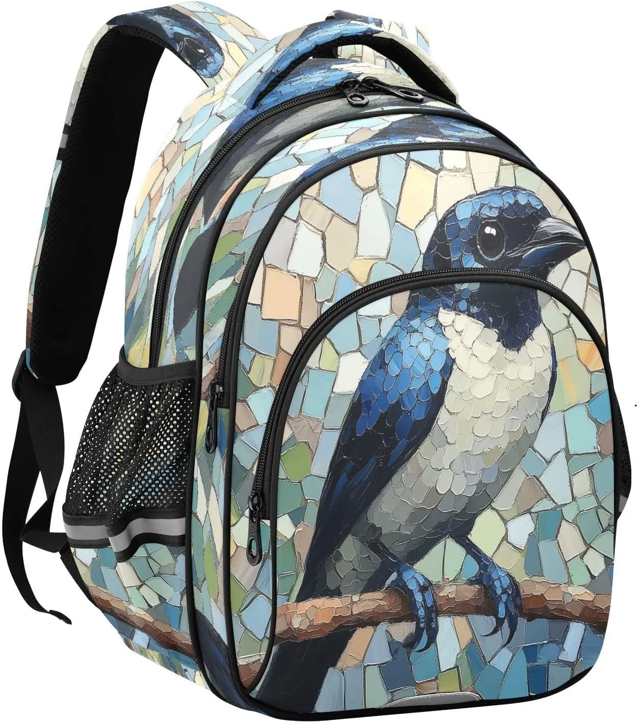 Bird Mosaic Painting Backpacks Elementary School Shoulder Bag Bookbag for Girls Kids Boys, Medium
