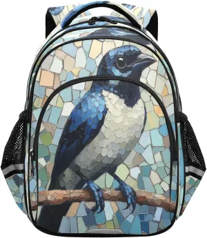 Bird Mosaic Painting Backpacks Elementary School Shoulder Bag Bookbag for Girls Kids Boys, Medium