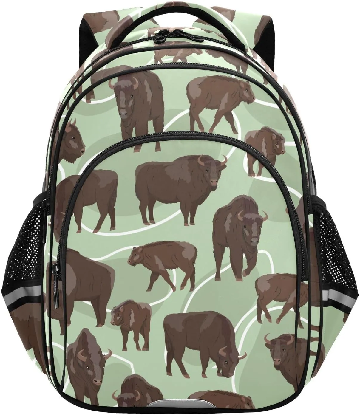 Bison Pattern Backpack for Kids Elementary School Bag Boys Girls Bookbag Travel Backpack Daypack