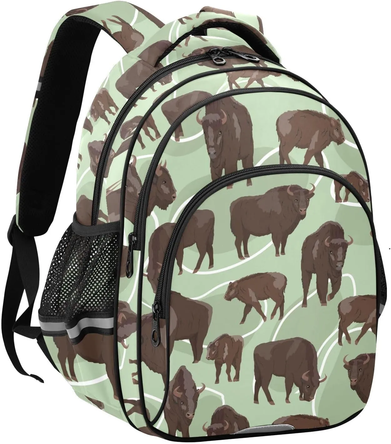 Bison Pattern Backpack for Kids Elementary School Bag Boys Girls Bookbag Travel Backpack Daypack