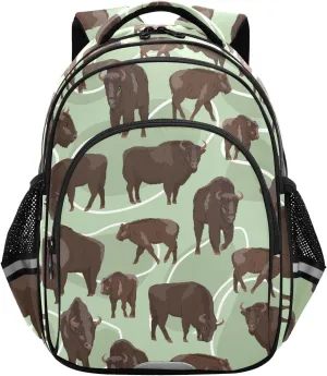 Bison Pattern Backpack for Kids Elementary School Bag Boys Girls Bookbag Travel Backpack Daypack