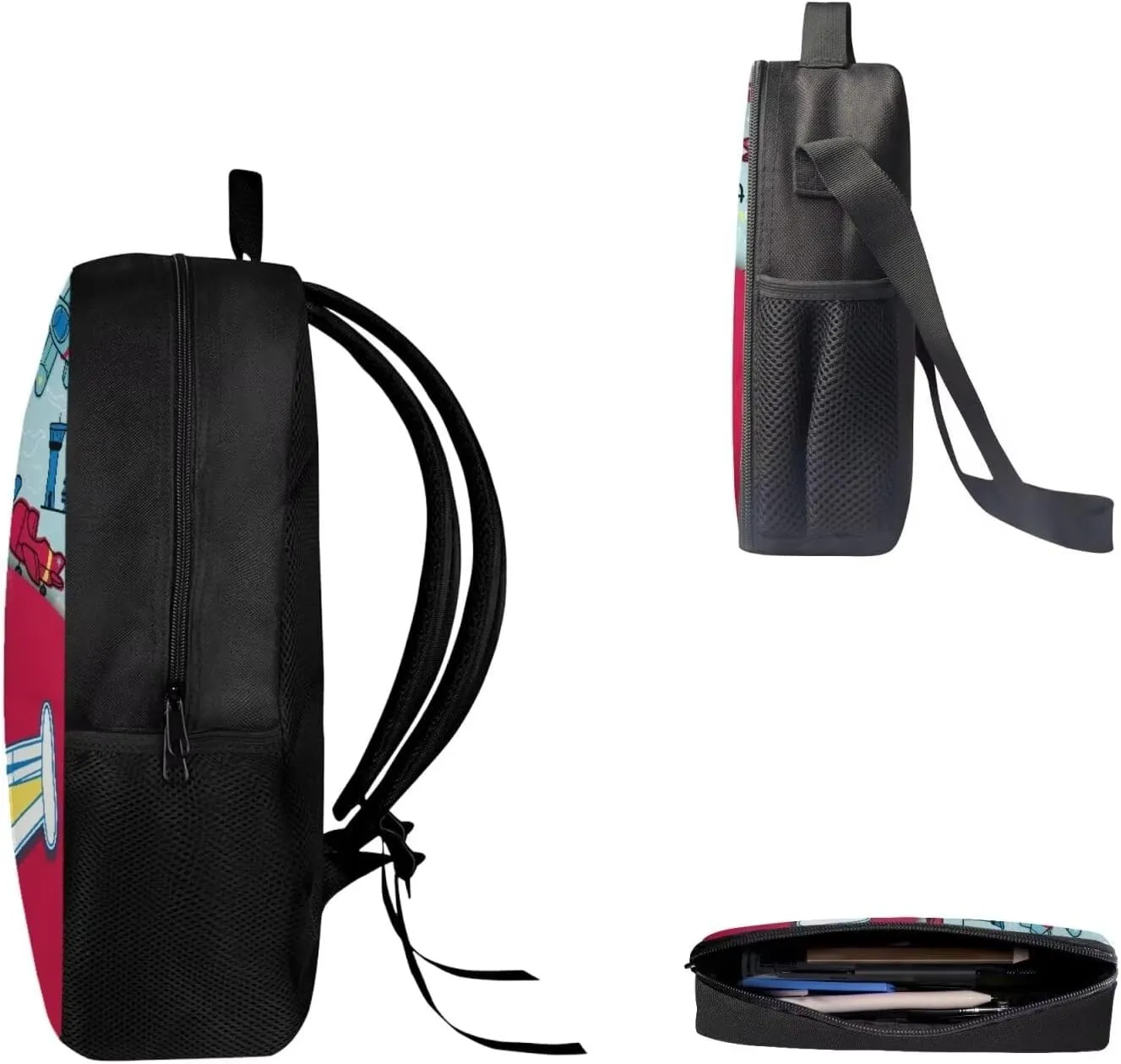 Biyejit Airplane Model School Bag Set Boys Girls Backpack and Lunch Box Pen Case 3 in 1