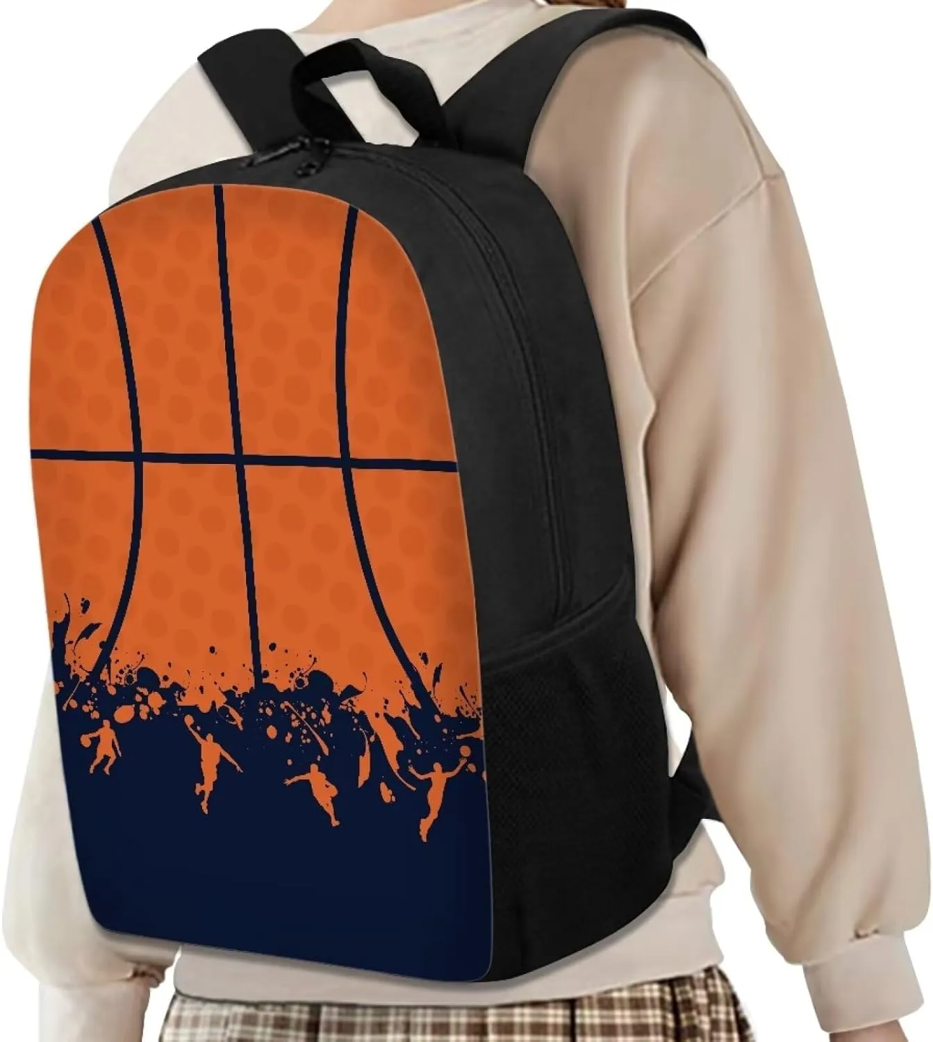 Biyejit Basketball Print School Bags, School Supplies for Children, Spacious Rucksack for School Travel for Girls Boys Teens