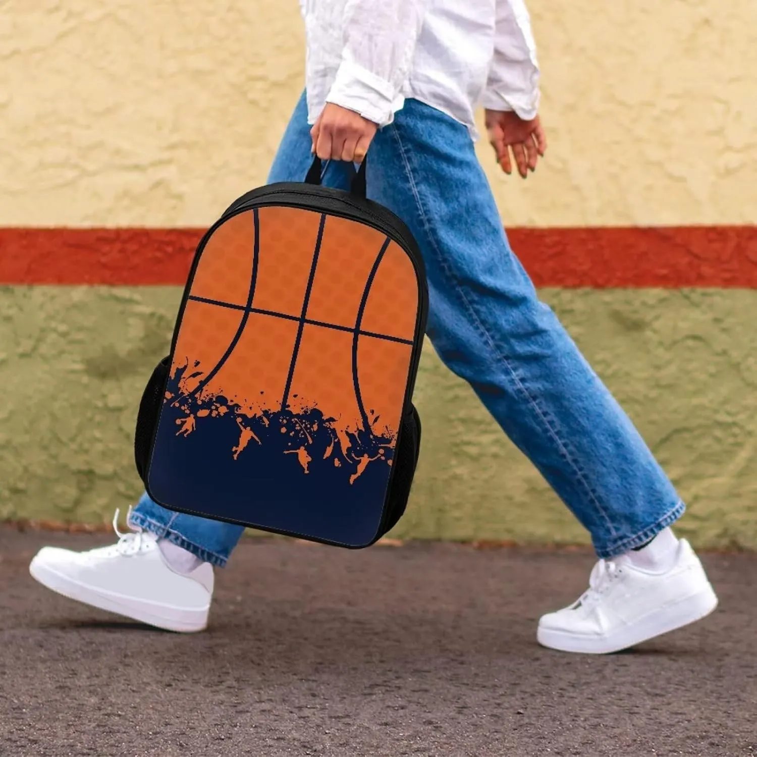 Biyejit Basketball Print School Bags, School Supplies for Children, Spacious Rucksack for School Travel for Girls Boys Teens