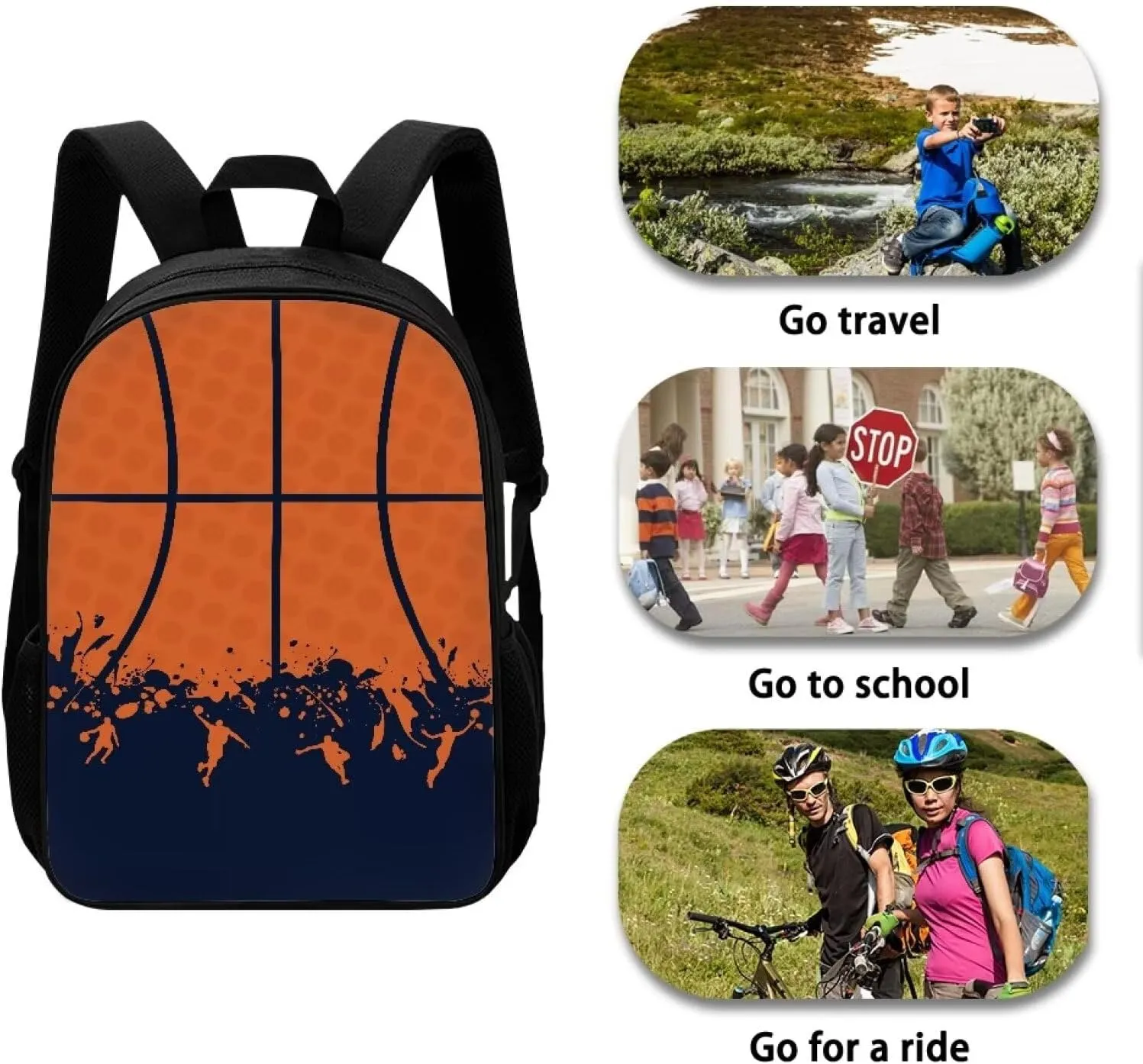 Biyejit Basketball Print School Bags, School Supplies for Children, Spacious Rucksack for School Travel for Girls Boys Teens