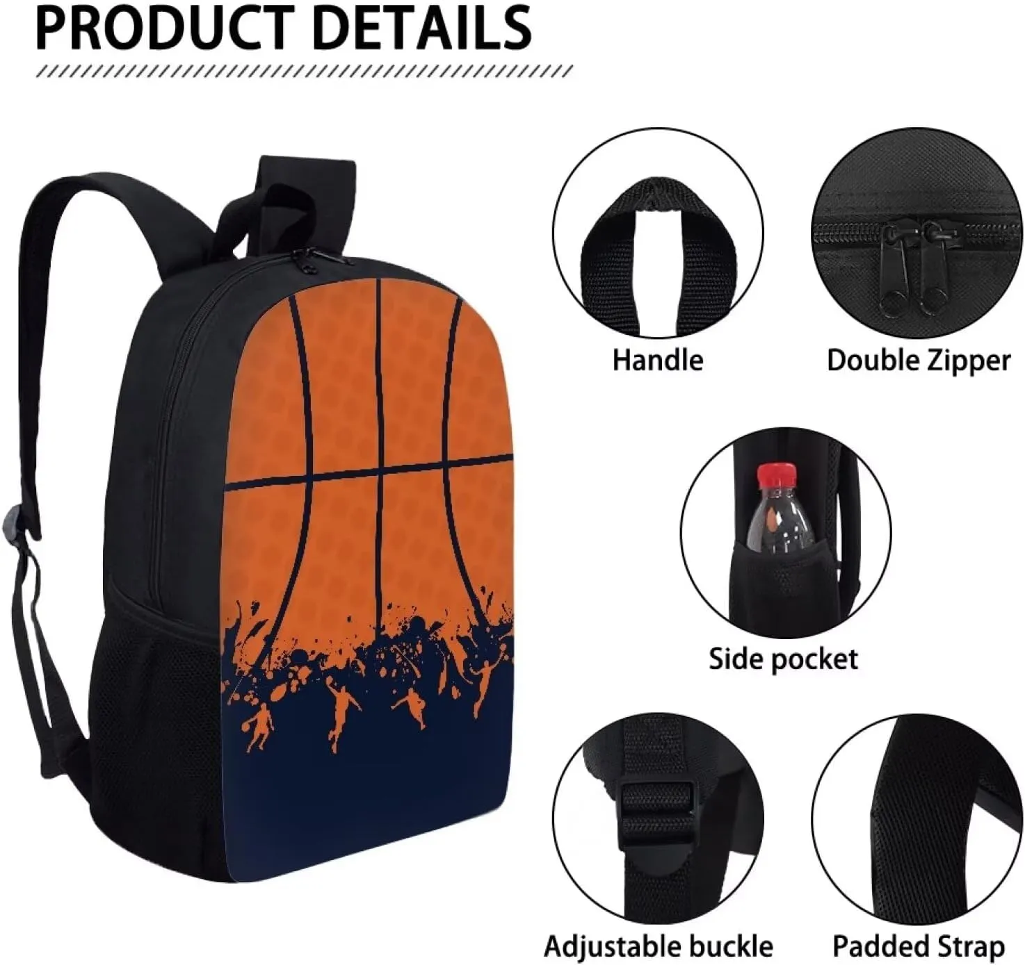 Biyejit Basketball Print School Bags, School Supplies for Children, Spacious Rucksack for School Travel for Girls Boys Teens