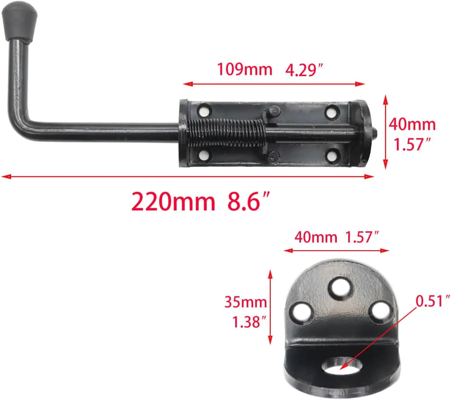 Black 2 Packs 8.5 Inch Heavy Duty Spring Loaded Latch Pin, Sliding Barrel Bolt Door Lock for Chests/Cabinets/Utility Trailer Gate, 2mm Thickened Interior and Outdoor Latch