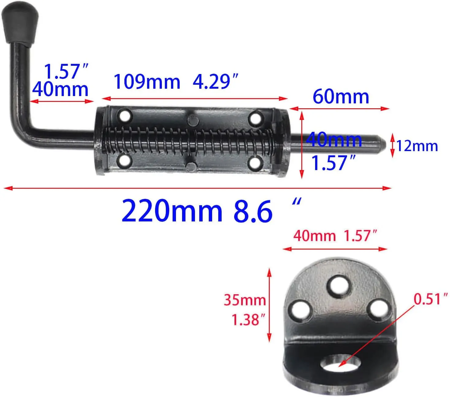 Black 2 Packs 8.5 Inch Heavy Duty Spring Loaded Latch Pin, Sliding Barrel Bolt Door Lock for Chests/Cabinets/Utility Trailer Gate, 2mm Thickened Interior and Outdoor Latch
