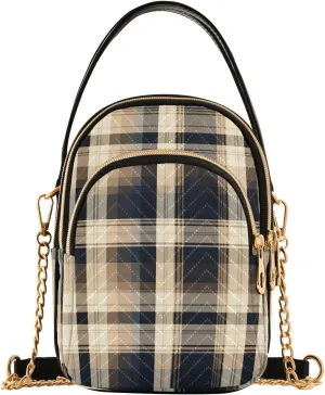 Black and Beige Plaid Handbag Crossbody with Removable Strap, Fashion Crossbody Bags for Women