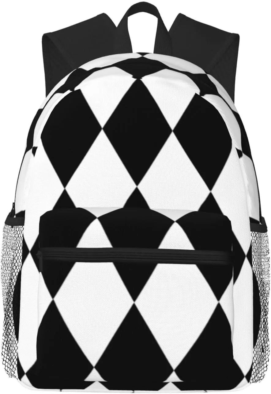 Black And White Harlequin Lightweight Packable Backpack Travel Casual Hiking Daypack Foldable Backpack For Men Women