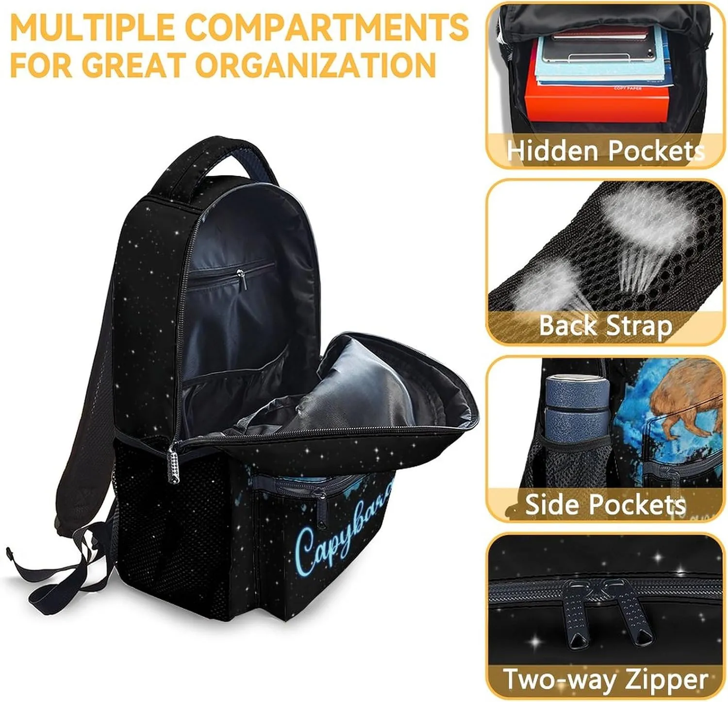 Black Backpack for School - 16 Inches School Backpacks for Girls, Boys - Aesthetic Bookbag for Elementary
