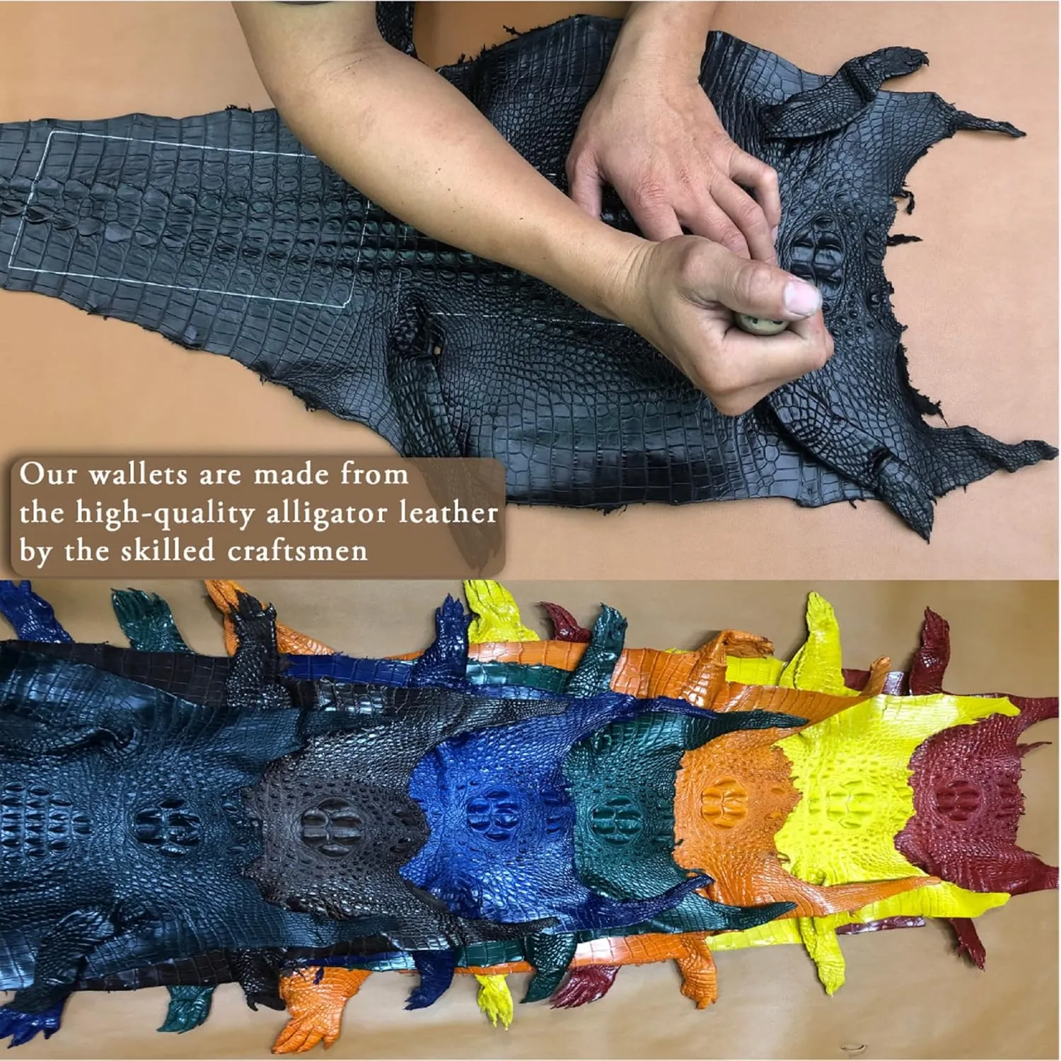 Black Mens Alligator Belly Leather Bifold Wallet Crocodile Passcase Wallet Multiple Front Pocket Holder RFID Blocking Security Handmade Exotic Leather With Large Capacity Gift Men VIBE-11