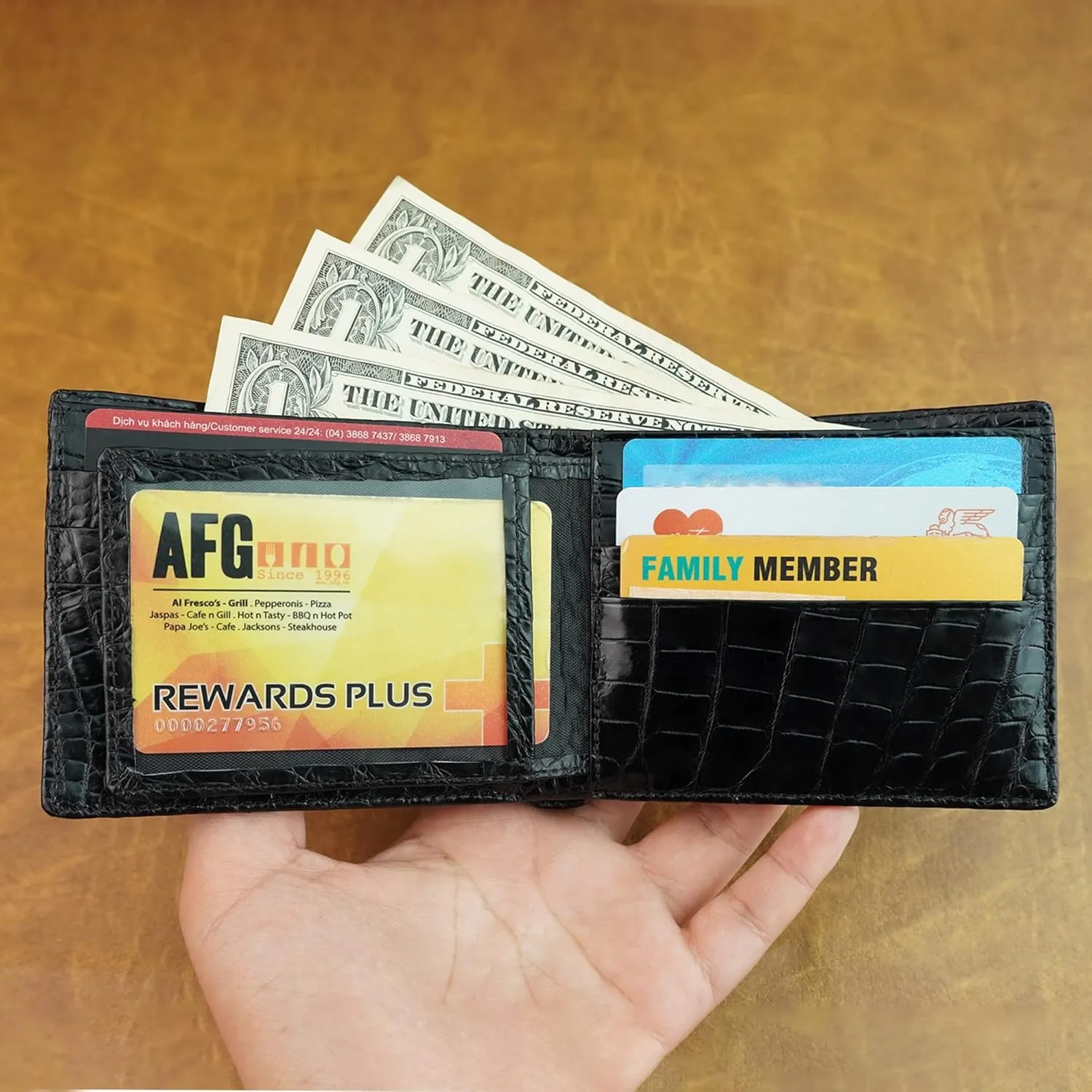 Black Mens Alligator Belly Leather Bifold Wallet Crocodile Passcase Wallet Multiple Front Pocket Holder RFID Blocking Security Handmade Exotic Leather With Large Capacity Gift Men VIBE-11