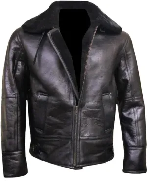 Black Raf Aviator Bomber Jacket - Black Real Shearling Flight Pilot B3 Bomber Winter Jacket For Men