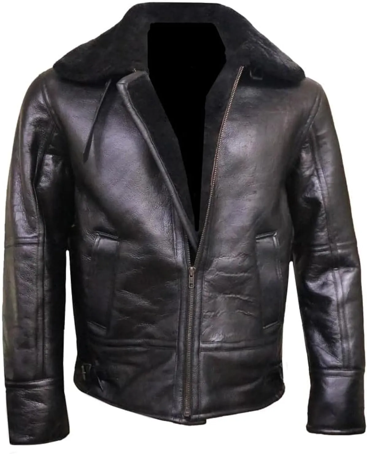 Black Raf Aviator Bomber Jacket - Black Real Shearling Flight Pilot B3 Bomber Winter Jacket For Men