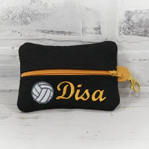 Black Volleyball Personalized Quilted Pouch-Custom Color