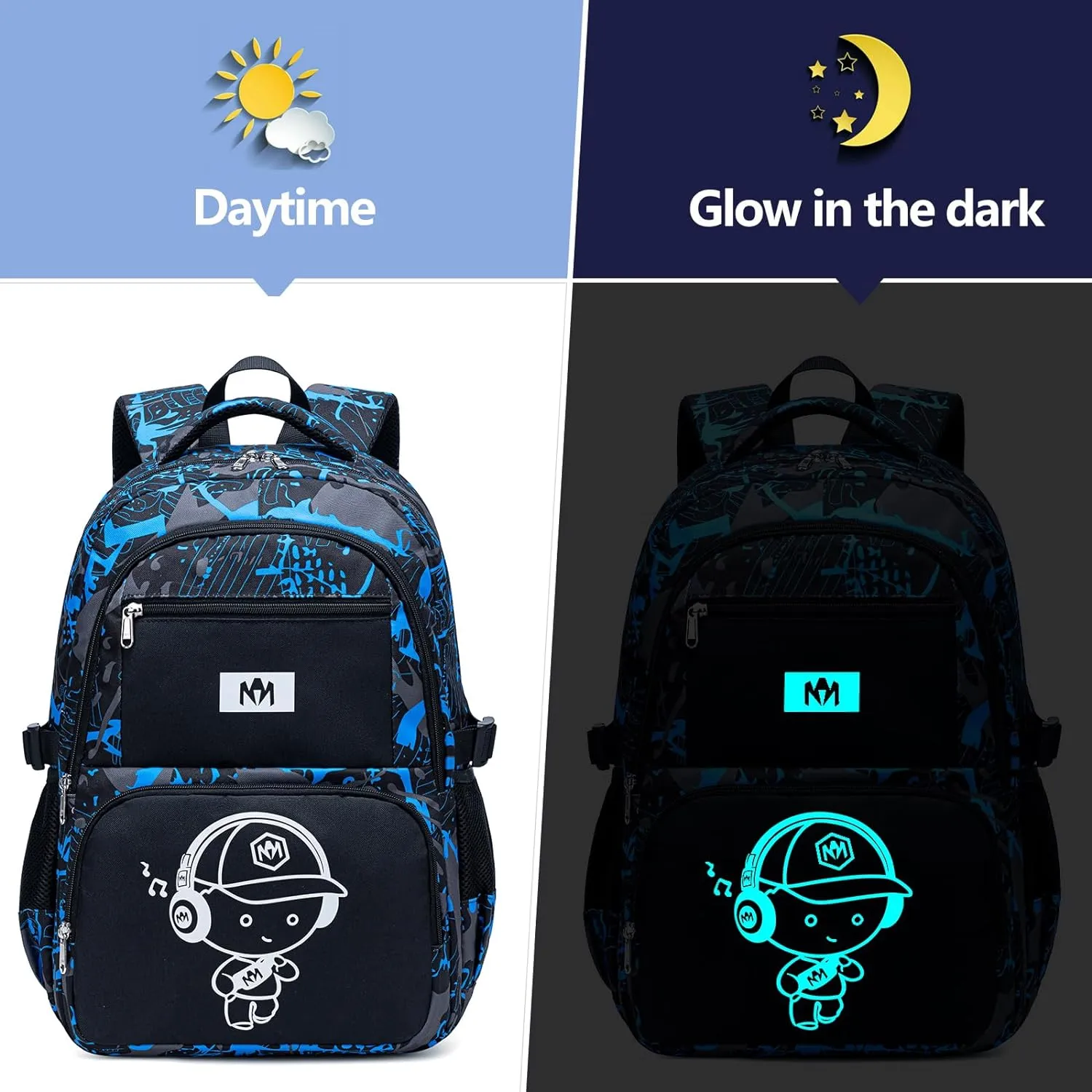 Bluboon Kids Backpack Boys Camo Bookbag Teens Elementary School Bag Daypack Travel Back Pack Middle school (Boy-doodle 2pcs)