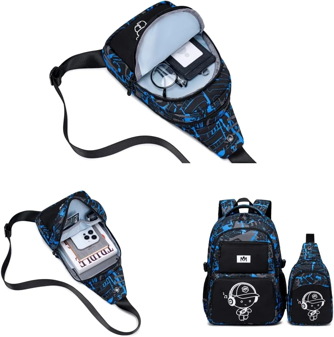 Bluboon Kids Backpack Boys Camo Bookbag Teens Elementary School Bag Daypack Travel Back Pack Middle school (Boy-doodle 2pcs)