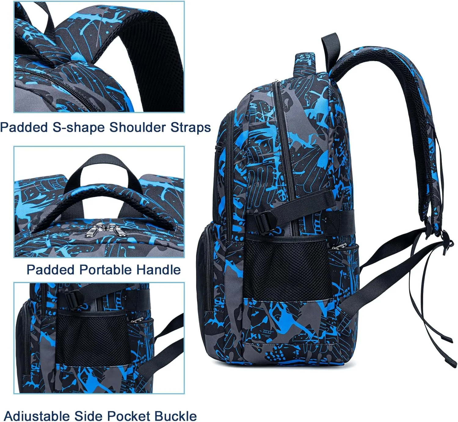 Bluboon Kids Backpack Boys Camo Bookbag Teens Elementary School Bag Daypack Travel Back Pack Middle school (Boy-doodle 2pcs)
