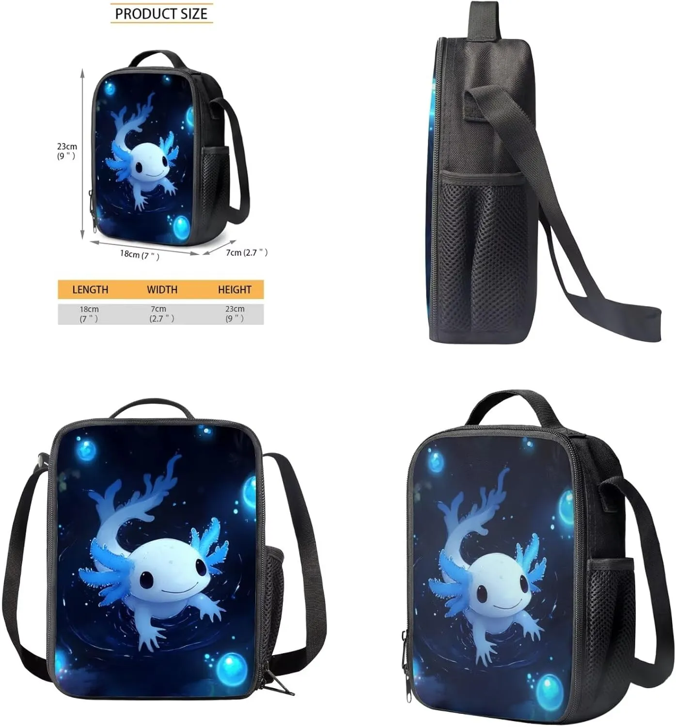 Blue Axolotl Backpack for Little Boys 15 Inch School Bag for Kids Lightweight 4 Pieces Bookbag for Boys Ages 3-6 for Preschool and Primary Travel Daypack
