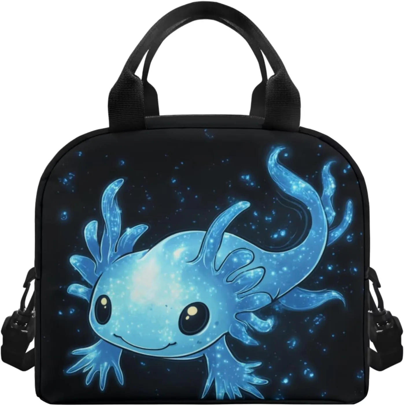 Blue Axolotl Bookbags for Boys Cute Backpacks for School Preppy 4 in 1 Backpack Set with Lunch Box Pencil Case and Bookmark Lightweight Dirt-Resistant School Bag with Side Pockets