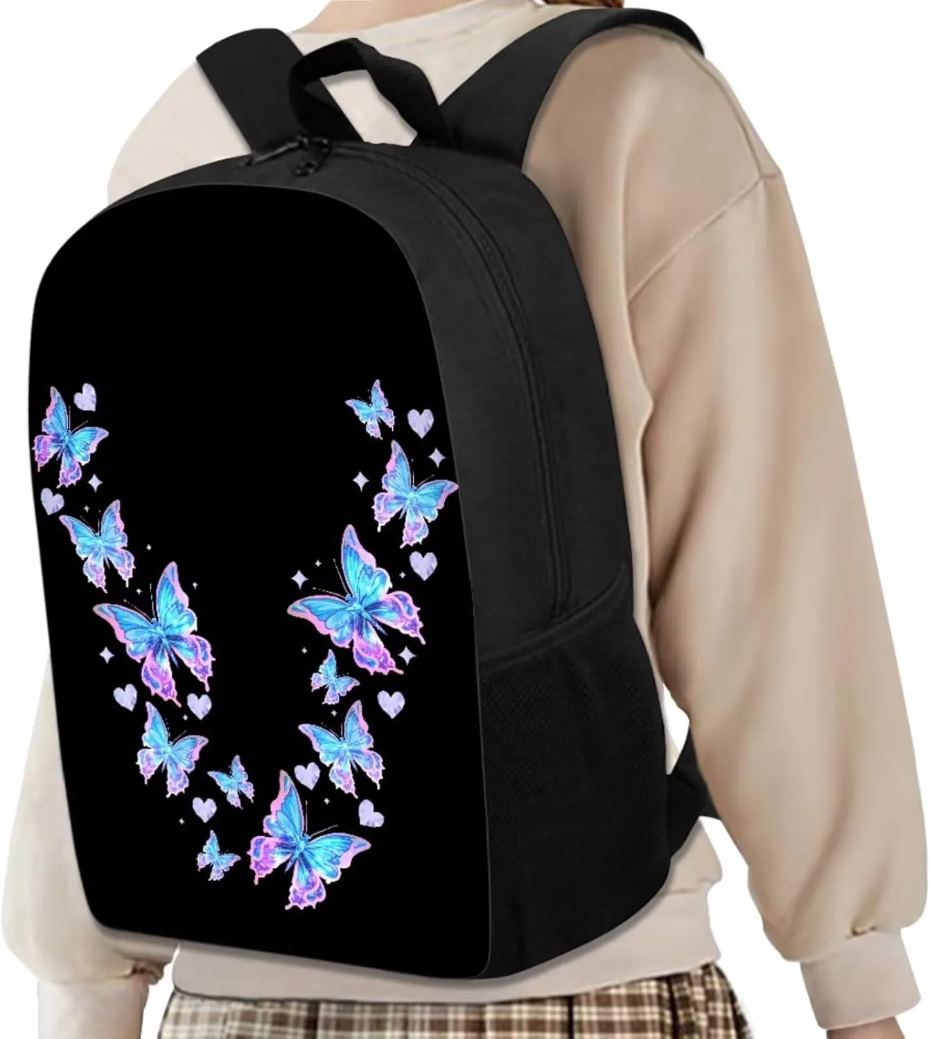 Blue Butterfly Kids Travel Bags Sets Girls Bookbag with Lunch Box School Backpack for High School Food Container Organizer Bento Box Lunch Bag Lightweight Pencil Box