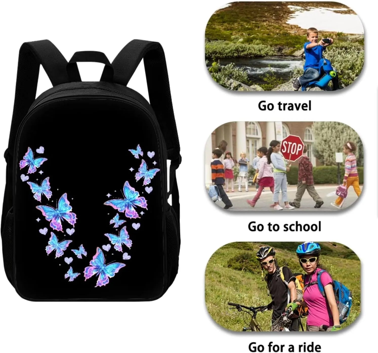 Blue Butterfly Kids Travel Bags Sets Girls Bookbag with Lunch Box School Backpack for High School Food Container Organizer Bento Box Lunch Bag Lightweight Pencil Box