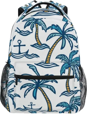 Blue Coconut Palm Spear School backpack for Boys Girls, Elementary School Bookbag Travel Bag Laptop Daypack with Name Tag