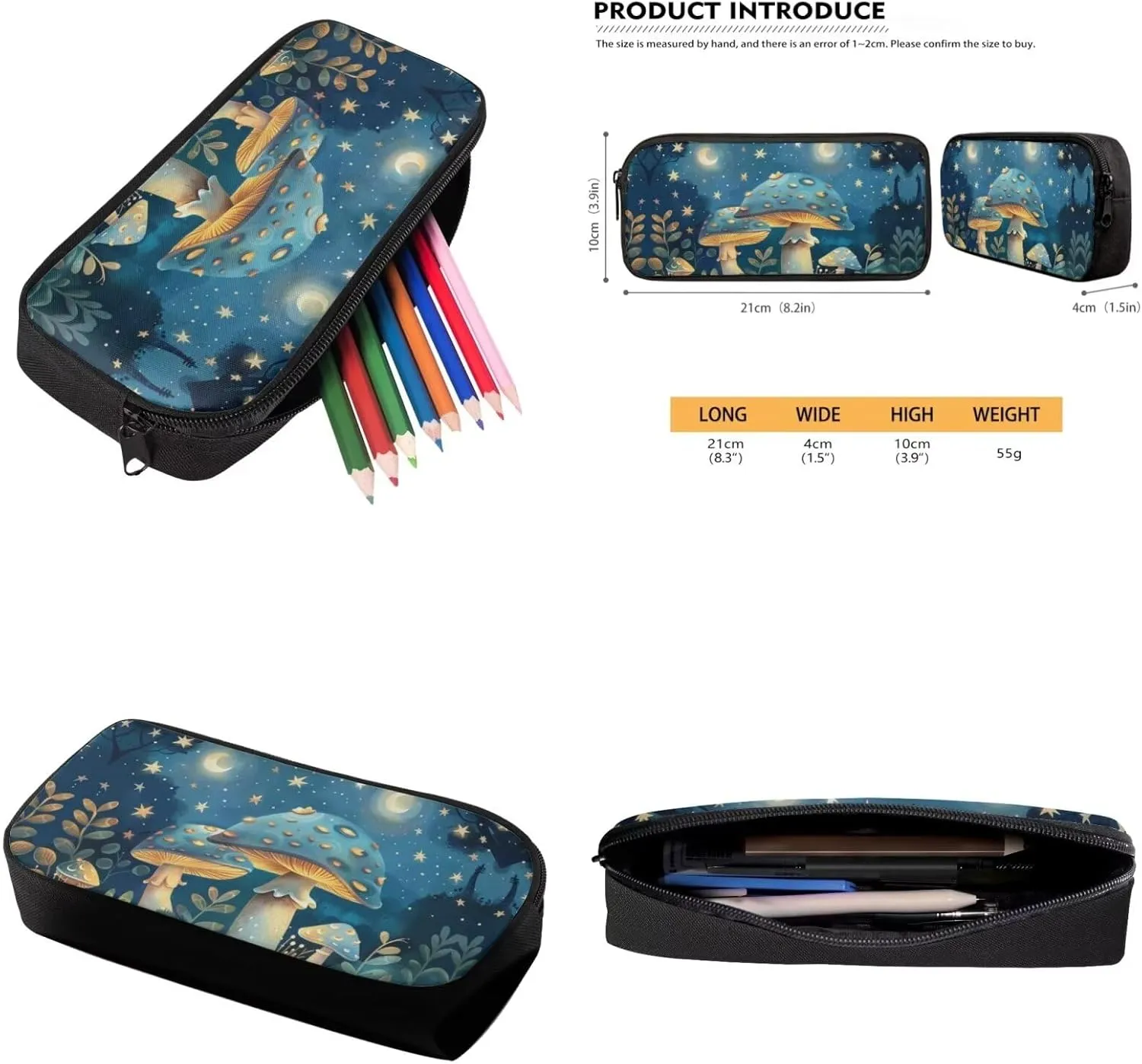 Blue Mushroom Snail Print Backpack Lunchbox Combo toddler 12 Inch Multi-Pockets tote Bag for School Waterproof Keep Warm Lunch Backpack and Pencil Case for Student Picnic Work