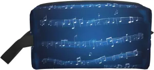 Blue Musical Notes Print Travel Essentials Storage Bag Cosmetic Organizer Pouch Large Capacity Zippered