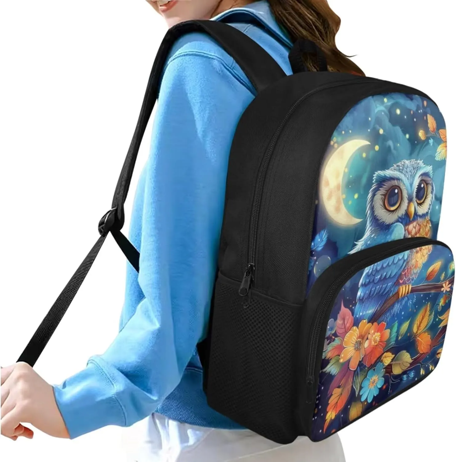 Blue Owl School Backapck for Girls Age 6-12 Lightweight Backpack with Lunch Box and Pencil Case Knapsack Set for Girls and Boys Large Casual School Bag Set for Primary School Students