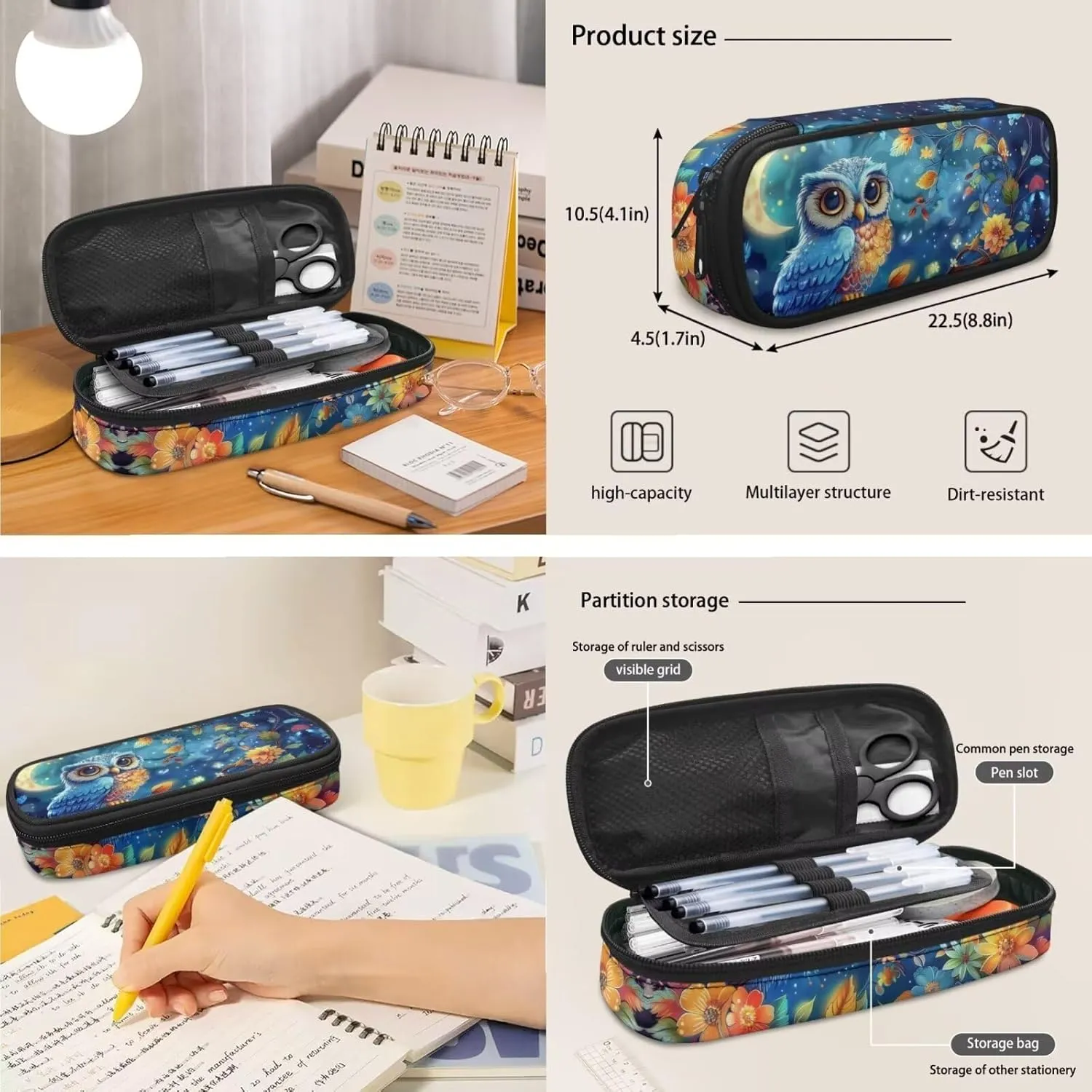 Blue Owl School Backapck for Girls Age 6-12 Lightweight Backpack with Lunch Box and Pencil Case Knapsack Set for Girls and Boys Large Casual School Bag Set for Primary School Students