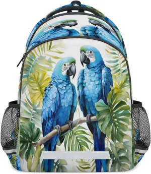 Blue Parrot Backpack for Boys Girls Kids Schoolbag Children School Bookbag,Women Men Casual Daypack Students College Bookbags Palm Leaves Travel Bags