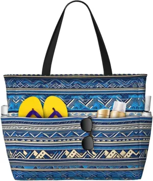 Blue Polynesian Maori Tribal Print Print Versatile Large Beach Travel Bag,Anti-Sand Beach Carry Bag For Various Needs