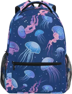 Blue Purple Jellyfishes Backpack 3rd 4th 5th Grade School Bookbag Travel Laptop Daypack Bag Purse for Boys Girls Teens