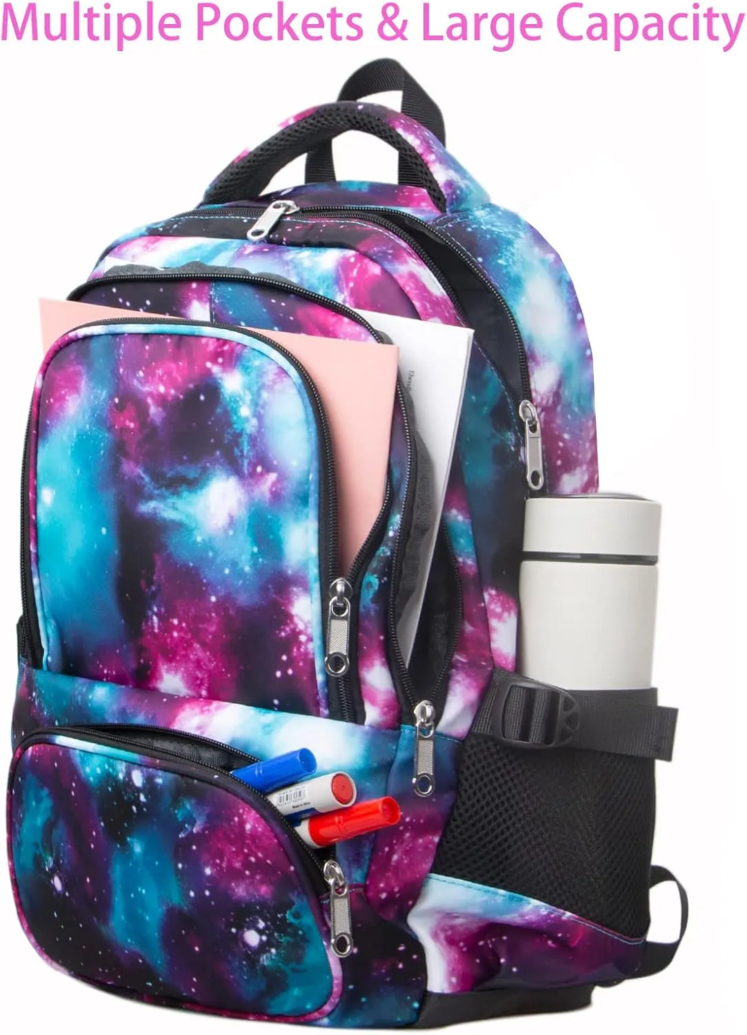 BLUEFAIRY Kids Backpack for Girls Elementary Middle School Bags Primary School Bookbags Child Back to School Gifts with Tablet Sleeve Large Compartment Mochila para Niñas 17" Aged 8-10 Galaxy Purple