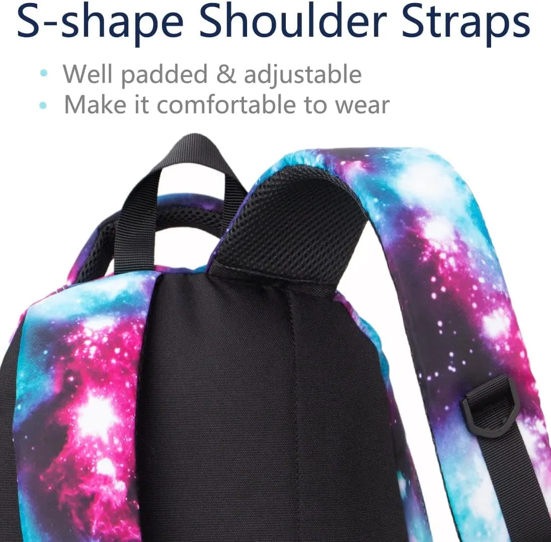 BLUEFAIRY Kids Backpack for Girls Elementary Middle School Bags Primary School Bookbags Child Back to School Gifts with Tablet Sleeve Large Compartment Mochila para Niñas 17" Aged 8-10 Galaxy Purple
