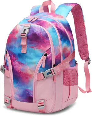 BLUEFAIRY Pink Galaxy Book Bag for Teens Girls Backpack for Middle High School Bag XL Teenagers Bookbag Casual Daypack Large Compartment Mochilas para Niñas Adolescentes 18"