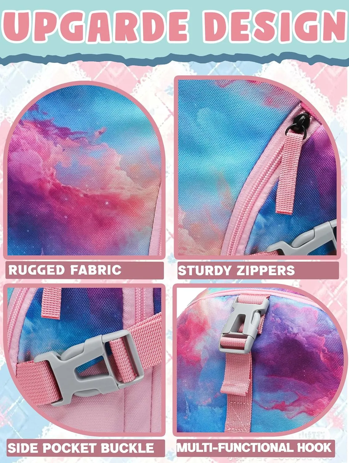 BLUEFAIRY Pink Galaxy Book Bag for Teens Girls Backpack for Middle High School Bag XL Teenagers Bookbag Casual Daypack Large Compartment Mochilas para Niñas Adolescentes 18"