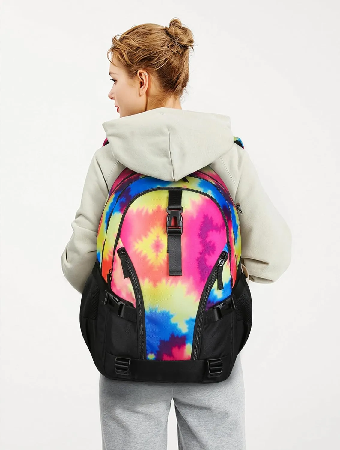 BLUEFAIRY Tie-Dye Backpack for Girls Middle School Bookbag for Kids 18 Inch Childs Book Bag Teens Elementary School Back Pack with Laptop Compartment Side Pockets Buckles XL