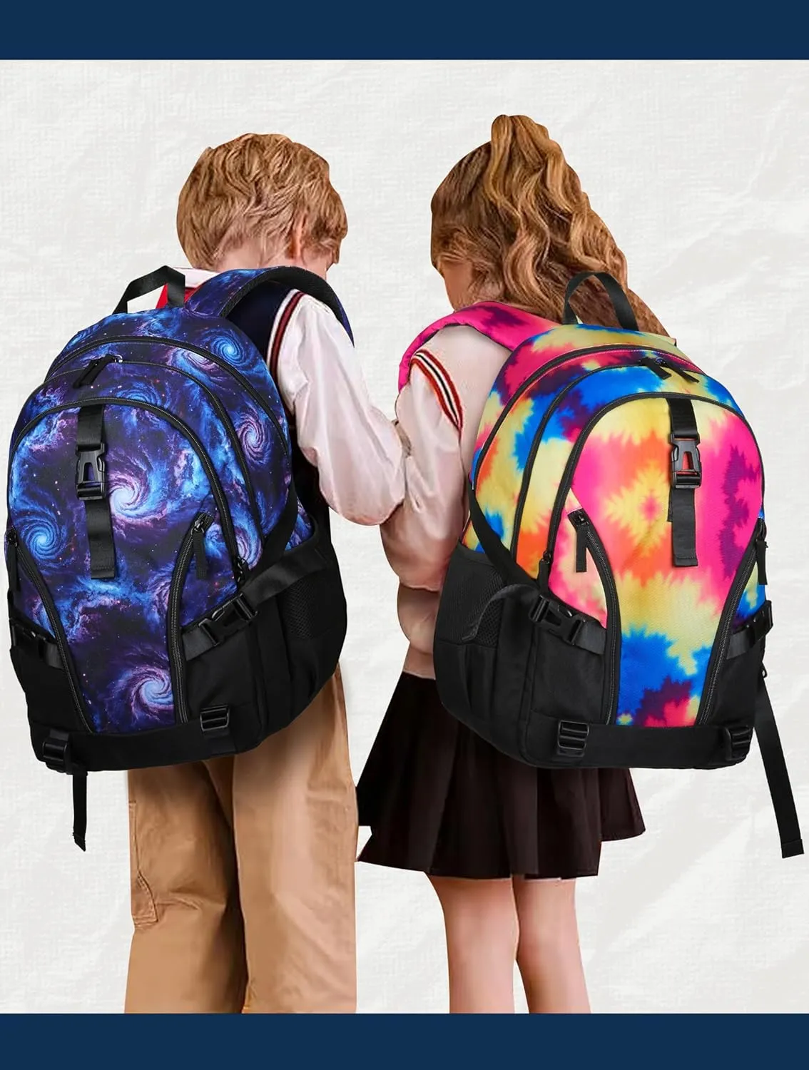 BLUEFAIRY Tie-Dye Backpack for Girls Middle School Bookbag for Kids 18 Inch Childs Book Bag Teens Elementary School Back Pack with Laptop Compartment Side Pockets Buckles XL