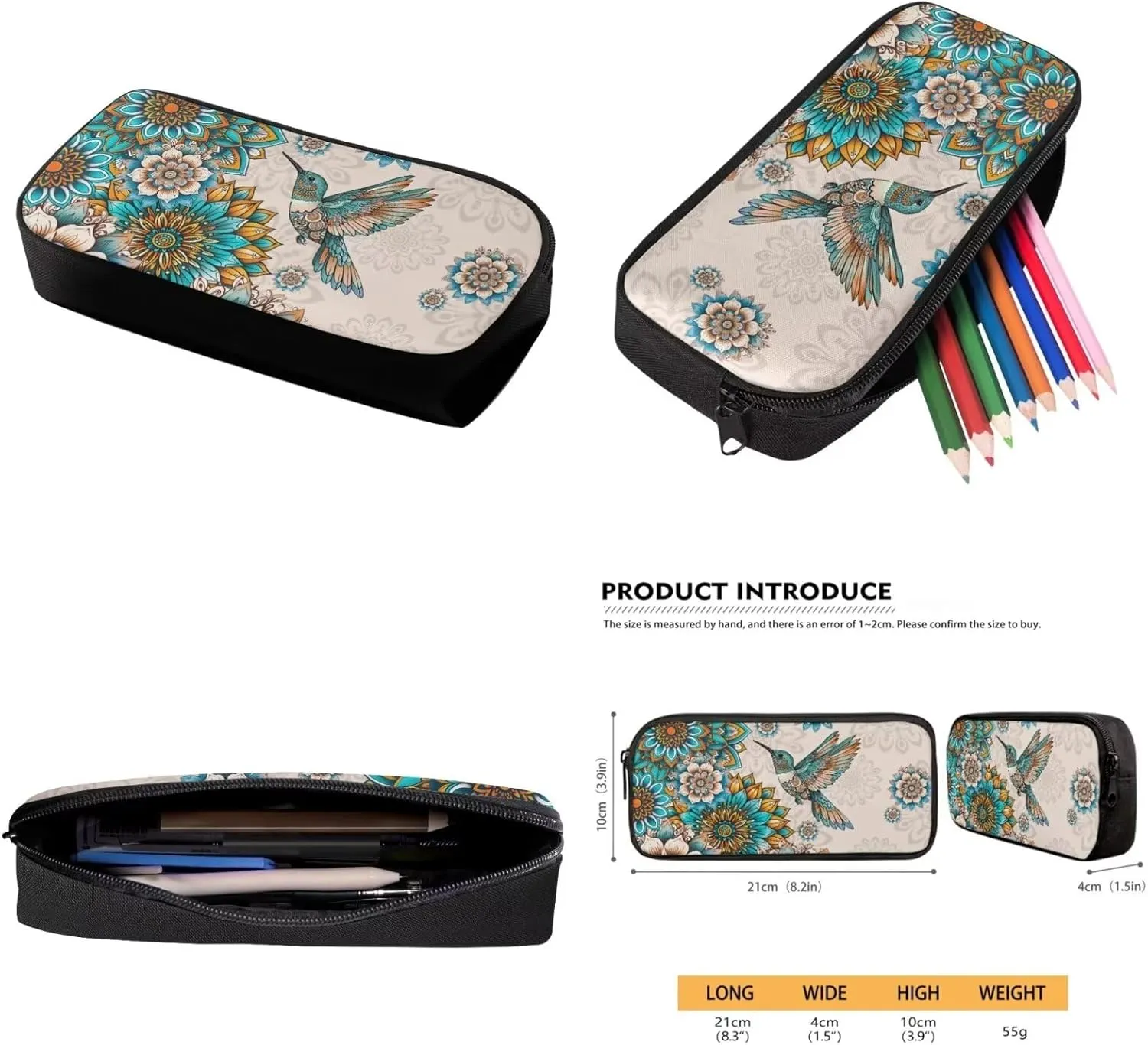 Boho Flower Hummingbird Large School Backpack for Girls 10-12 6th Grade Kids Bookbag Ages 8-12 Teens with Lunch Box 17 inch Schoolbag for Primary Elementary Middle School