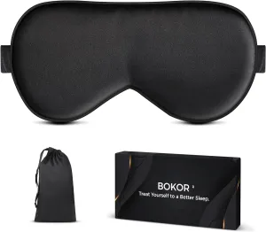 BOKOR Silk Sleep Mask - FSA/HSA Eligible Eye Mask for Sleep, Mulberry Silk Luxury Eye Cover, Light-Blocking, Skin-Friendly & Lightweight, Reduces Puffy Eyes - with Travel Bag & Gift Package - Black