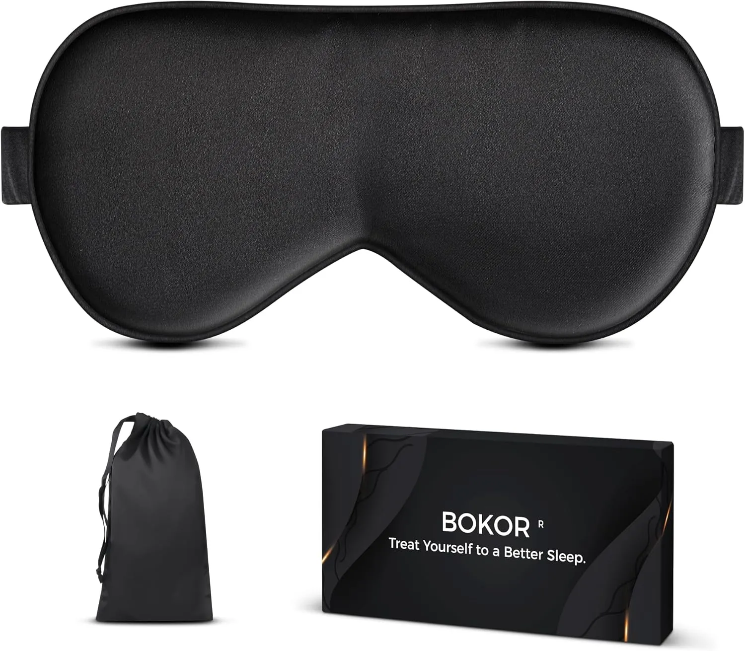 BOKOR Silk Sleep Mask - FSA/HSA Eligible Eye Mask for Sleep, Mulberry Silk Luxury Eye Cover, Light-Blocking, Skin-Friendly & Lightweight, Reduces Puffy Eyes - with Travel Bag & Gift Package - Black