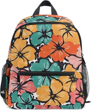Bolaz Upgraded Backpack for School Teenagers Girls Boys-Hibiscus Flower Yellow Red Green Pattern,Travel Bag with Chest Buckle and Whistle