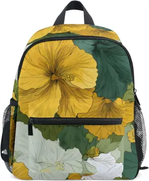 Bolaz Upgraded Backpack for School Teenagers Girls Boys-Hibiscus Flower Yellow White Pattern,Travel Bag with Chest Buckle and Whistle