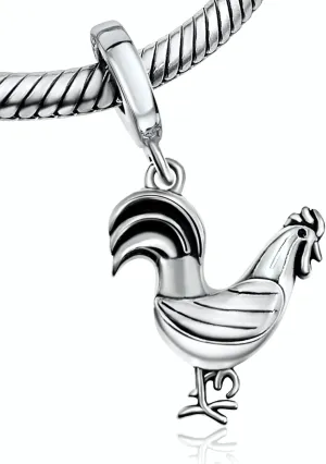 Bolenvi Rooster Chicken Zodiac Farm 925 Sterling Silver Pendant Charm Bead For Pandora and Similar Charm Bracelets or Necklaces