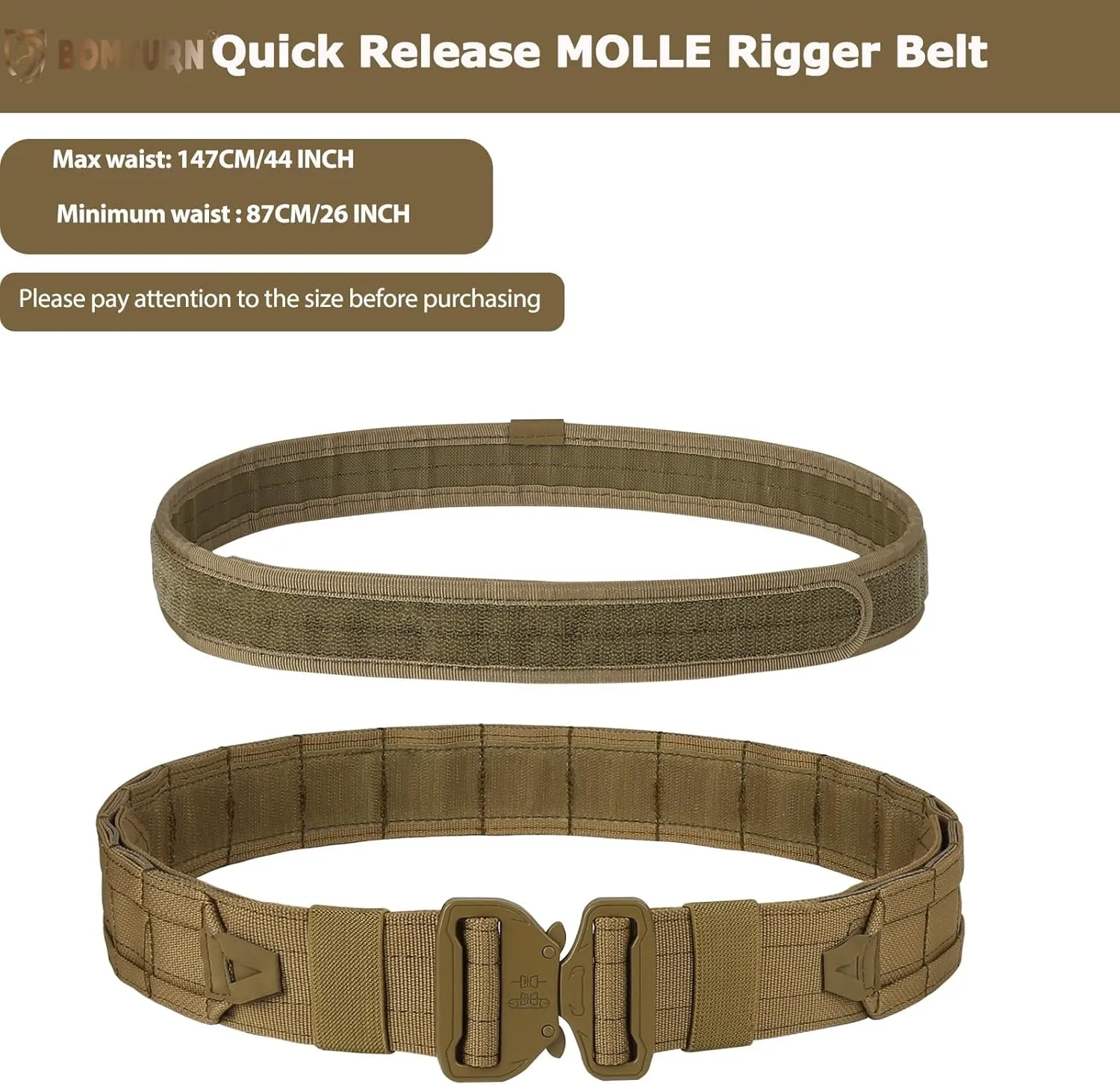 BOMTURN Tactical Battle Belt with Pouches Accessories Law Enforcement Duty Combat Military Utility Police Belt 8ps